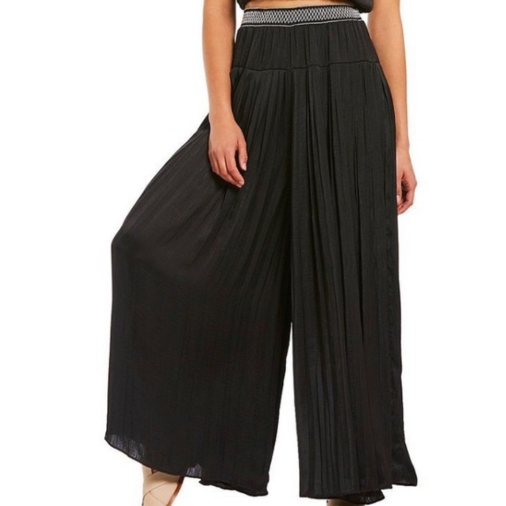 Free People culotte high waist embroidered silky wide leg pants
